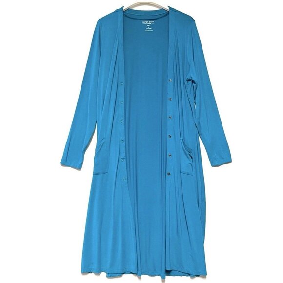 Torrid Super Soft Knit Longline Cardigan Duster Size 2X Snap Button Turquoise - Picture 3 of 8